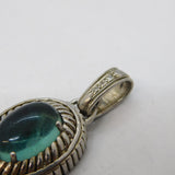 Sterling Silver Pale Blue Stone & Spinel Set Drop Charm Pendant Vintage c1970s
