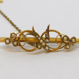Edwardian 9ct Yellow Gold Seed Pearl Set Swallow Brooch Antique 1908 Chester