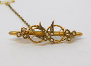 Edwardian 9ct Yellow Gold Seed Pearl Set Swallow Brooch Antique 1908 Chester