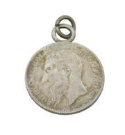 19th Century Sterling Silver Belgian King Leopold II 50 Cs Coin Charm Pendant