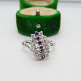 Sterling Silver Amethyst & Spinel Set Cluster Ring Vintage c1970 Size O 1/2 UK