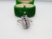 Sterling Silver Amethyst & Spinel Set Cluster Ring Vintage c1970 Size O 1/2 UK