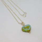 Sterling Silver Marbled Blue Glass Heart Pendant Necklace Contemporary c2015