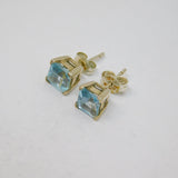 Pair of Sterling Silver Square Blue Topaz Stud Earrings Vintage c1970