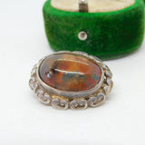Sterling Silver Cabochon Cut Moss Agate Floral Dress Ring Vintage c1970