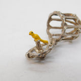 Sterling Silver Enamel Bird in the Cage Charm Pendant Vintage c1970s