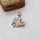 Sterling Silver Fish with Pearl in Mouth Charm Pendant Vintage c1970