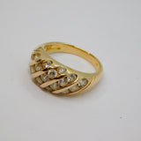 Gold On Sterling Silver Multi-Stone CZ Patterned Band Ring Vintage c1970 Size K
