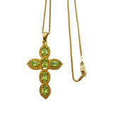 Sterling Silver Gilt Peridot Set Cross Pendant Necklace Vintage c1990s