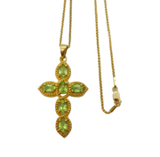 Sterling Silver Gilt Peridot Set Cross Pendant Necklace Vintage c1990s