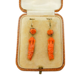 Georgian Boxed 14ct Gold, Carved Coral Flower & Urn Drop Earrings Antique
