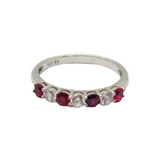 Sterling Silver Ruby & White Topaz Half Eternity Ring Modern c1990 Size P 1/2