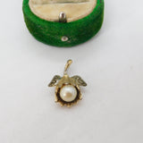Sterling Silver Gilt Pearl Set Floral Drop Charm Pendant Vintage c1970