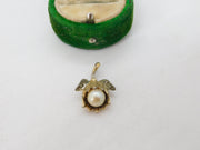 Sterling Silver Gilt Pearl Set Floral Drop Charm Pendant Vintage c1970