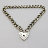 Sterling Silver Curb Link Charm Bracelet Heart Lock Clasp Vintage London