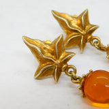 Studio Sterling Silver Gilt & Baltic Amber Drop Stud Earrings Vintage London