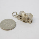 Sterling Silver Opening Cottage with Clock Charm Pendant Vintage c1970
