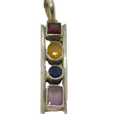 Sterling Silver Multi-Stone Semi-Precious Stick Drop Charm Pendant Vintage c1970