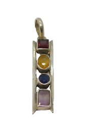 Sterling Silver Multi-Stone Semi-Precious Stick Drop Charm Pendant Vintage c1970
