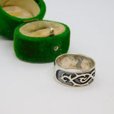 Sterling Silver Wide Oxidised Patterned Band Ring Vintage c1970 Size U