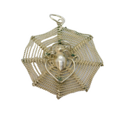 Sterling Silver Studio Style Spider In Web Charm Pendant Vintage c1970