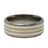 9ct Gold & Sterling Silver Contemporary Lined Pattern Band Ring Vintage