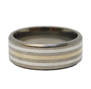 9ct Gold & Sterling Silver Contemporary Lined Pattern Band Ring Vintage