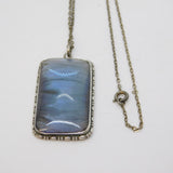 Art Deco Sterling Silver Mounted Morpho Butterfly Wing Pendant Necklace Antique