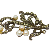 Sterling Silver Art Deco Marcasite & Pearl Floral Brooch Pin Antique c1930