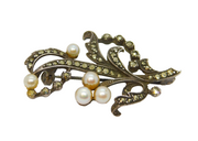 Sterling Silver Art Deco Marcasite & Pearl Floral Brooch Pin Antique c1930
