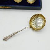 Edwardian Boxed Sterling Silver Teaspoon, Caster & Tongs Set Antique 1902