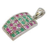Sterling Silver, Natural Emerald & Ruby Drop Pendant Vintage c1990s