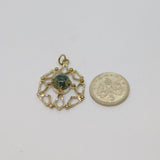 Sterling Silver Cabochon Moss Agate Patterned Charm Pendant Vintage c1970