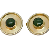 Pair of Sterling Silver Gilt Moss Agate Studio Clip On Earrings Vintage c1970