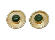 Pair of Sterling Silver Gilt Moss Agate Studio Clip On Earrings Vintage c1970