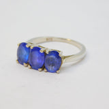 Sterling Silver Triple Stone Iolite Dress Ring Vintage c1970 Size J 1/2