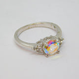 Sterling Silver Iridescent Crystal & White Sapphire Ring Vintage c1970 Size N