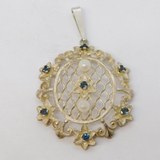 Sterling Silver, Topaz & Pearl Antique Style Floral Drop Pendant Vintage