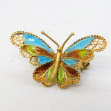 800 Grade Silver & Colourful Enamel Filigree Butterfly Brooch Vintage