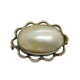 Sterling Silver Art Deco Oval Mother Of Pearl Pin Brooch Antique c1920