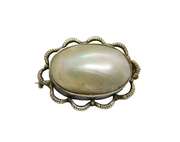 Sterling Silver Art Deco Oval Mother Of Pearl Pin Brooch Antique c1920