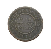 19th Century Copper Tunstead & Happing Half Penny Token Antique 1812
