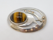 Studio Jewellery Sterling Silver, Gold & Tiger's Eye Brooch Vintage 1988 London