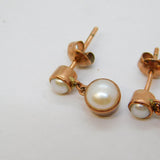 Pair of 9ct Rose Gold & Akoya Pearl Set Drop Stud Earrings Vintage c2000s