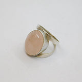 Scottish Sterling Silver Cabochon Rose Quartz Statement Ring Modern c1990 Size M