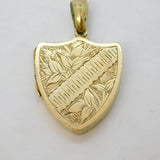 Victorian Gilt Metal Floral Pattern Shield Form Locket Pendant Antique c1880s