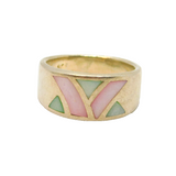 Sterling Silver Pink & Blue Dyed Shell Patterned Band Ring Modern c1990 Size N