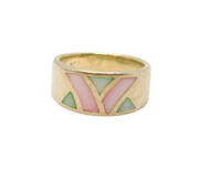 Sterling Silver Pink & Blue Dyed Shell Patterned Band Ring Modern c1990 Size N