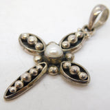 Studio Sterling Silver & Pearl Set Cross Pendant Vintage c1980s
