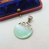 Sterling Silver Blue Mother of Pearl Charm Pendant Vintage c1970